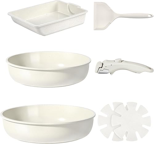 Miniatura 17 de GiPP Juego de ollas y sartenes de cerámica antiadherentes, 11 piezas antiadherentes con mango desmontable, ollas y sartenes de cocina de inducción