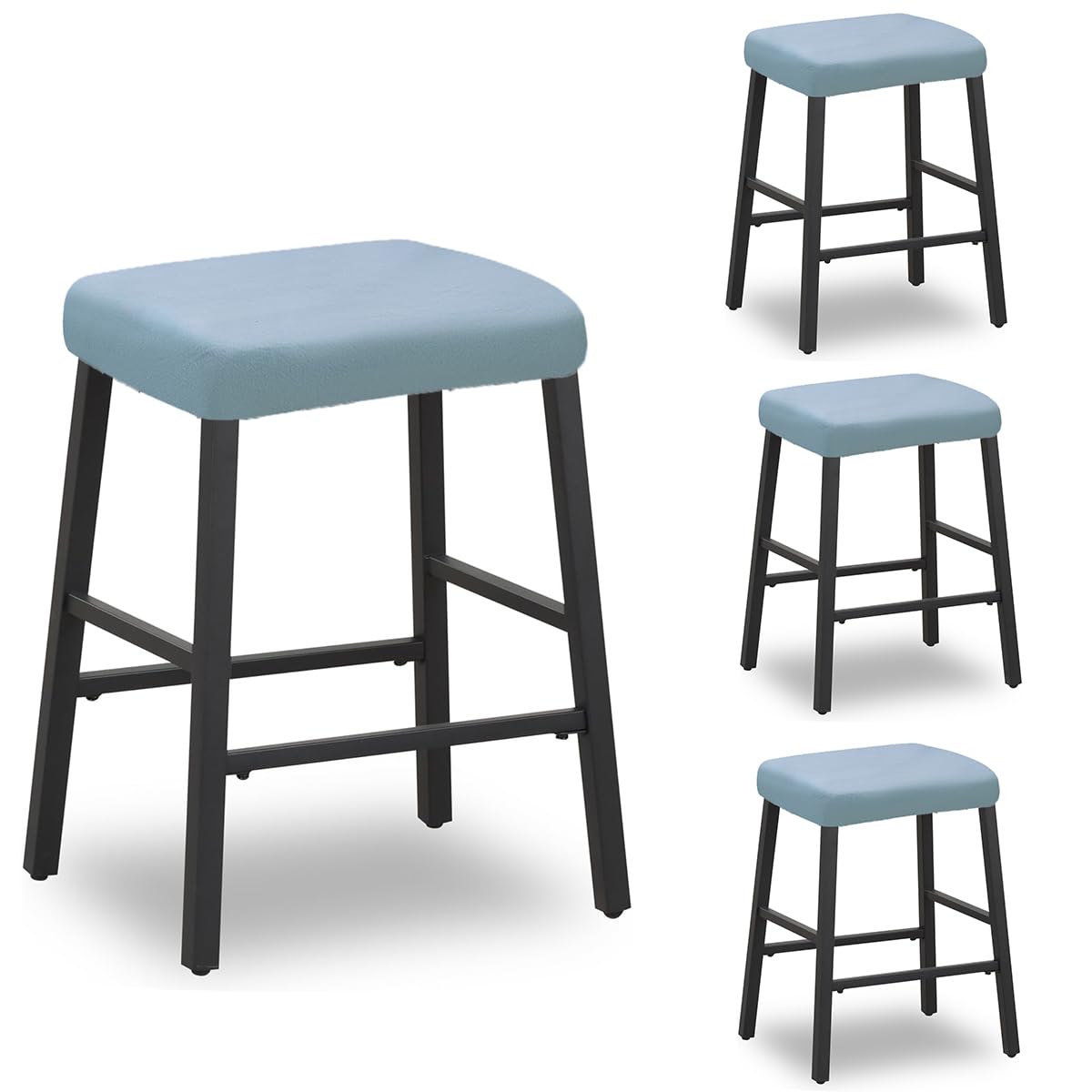 Deisy Dee Velvet Rectangle Vanity Stool Covers, Small Footstool Ottoman Covers Pack of 4 (Baby Blue)