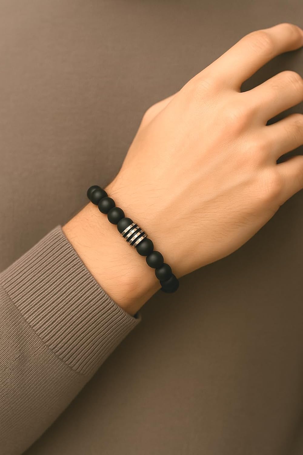 Kartini Studio Black Onyx and Silver Bracelet, Men's Bead Bracelet, Quality Bead Jewelry for Man - Image 5