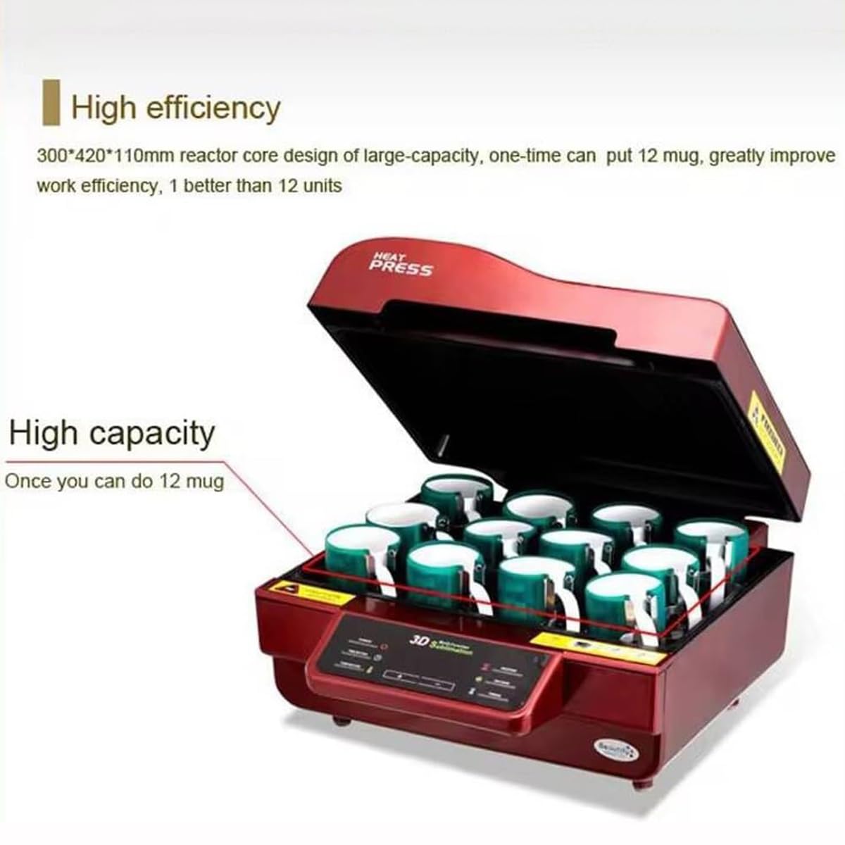 Máquina de sublimación 3D al vacío, máquina de transferencia de calor multifuncional con control inteligente de temperatura, para 12 tazas a la vez, ideal para impresión de tazas y fundas de teléfono