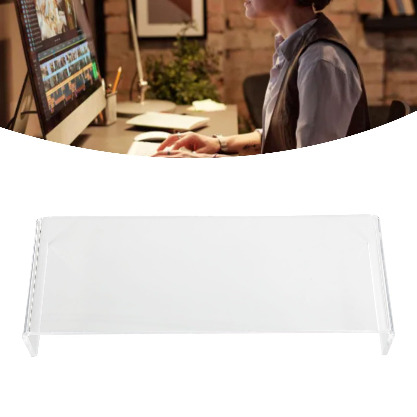 Alzabiti per monitor in acrilico, supporto per computer ergonomico alto 3,5 pollici, porta fino a 50 libbre, organizzatore da scrivania salvaspazio per laptop, monitor e TV in came (Trasparente)