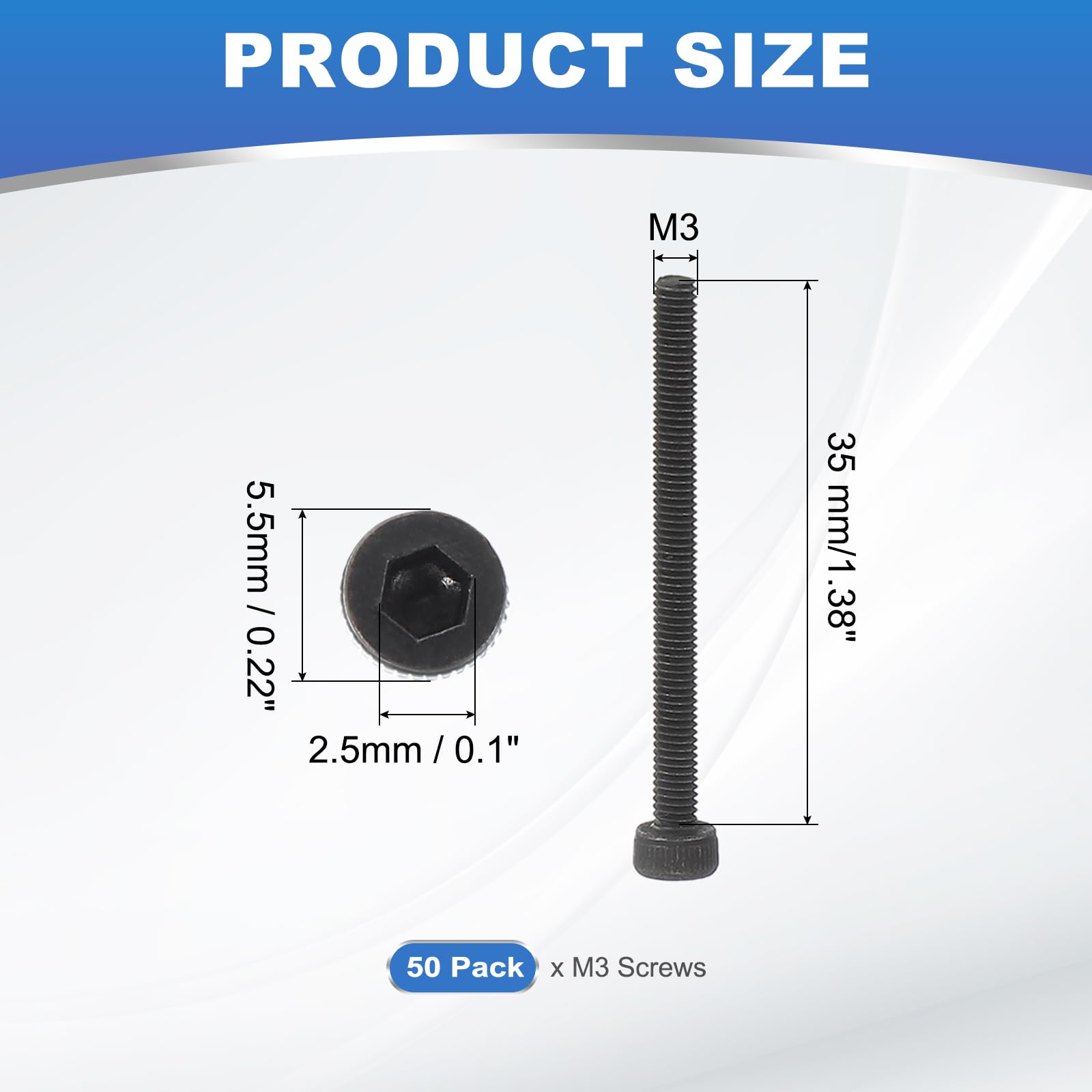 PATIKIL M3 x 35mm Hex Socket Head Screws Cap Bolt - Image 2