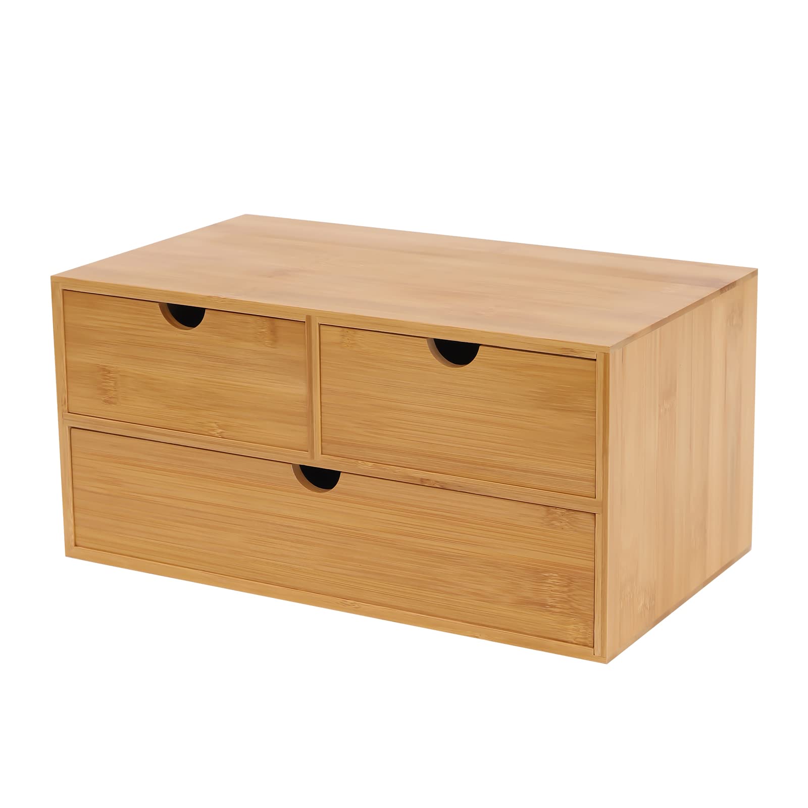 Organizer da scrivania in bambù con 3 cassetti, multifunzione, per ufficio, casa, cassettiera compatta per penne, note, piccoli oggetti, 33 x 19 x 16 cm
