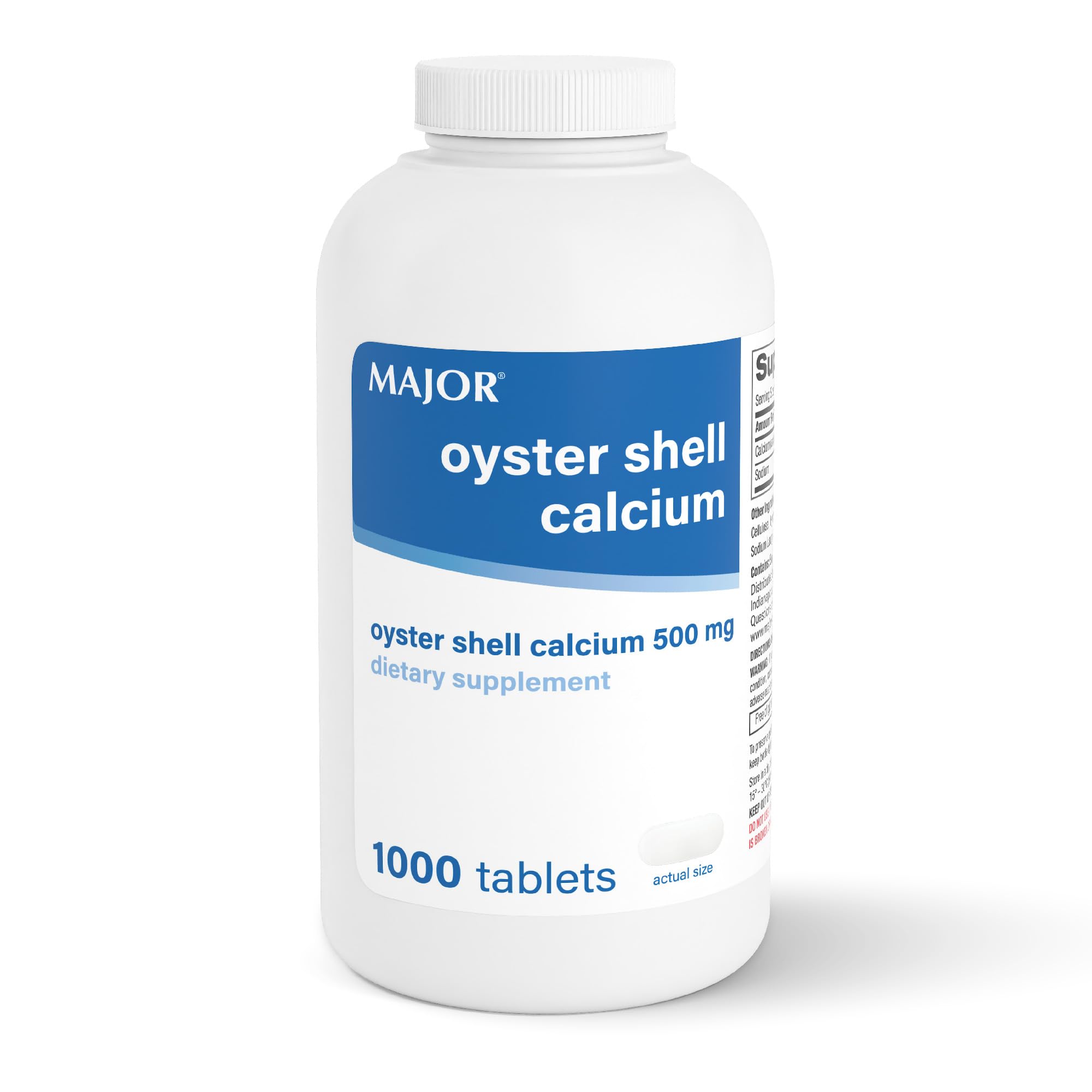 MAJOR Oyster Shell Calcium 500mg, Gluten-Free, 1000 Tablets (1-Pack) 1000 Count (Pack of 1)