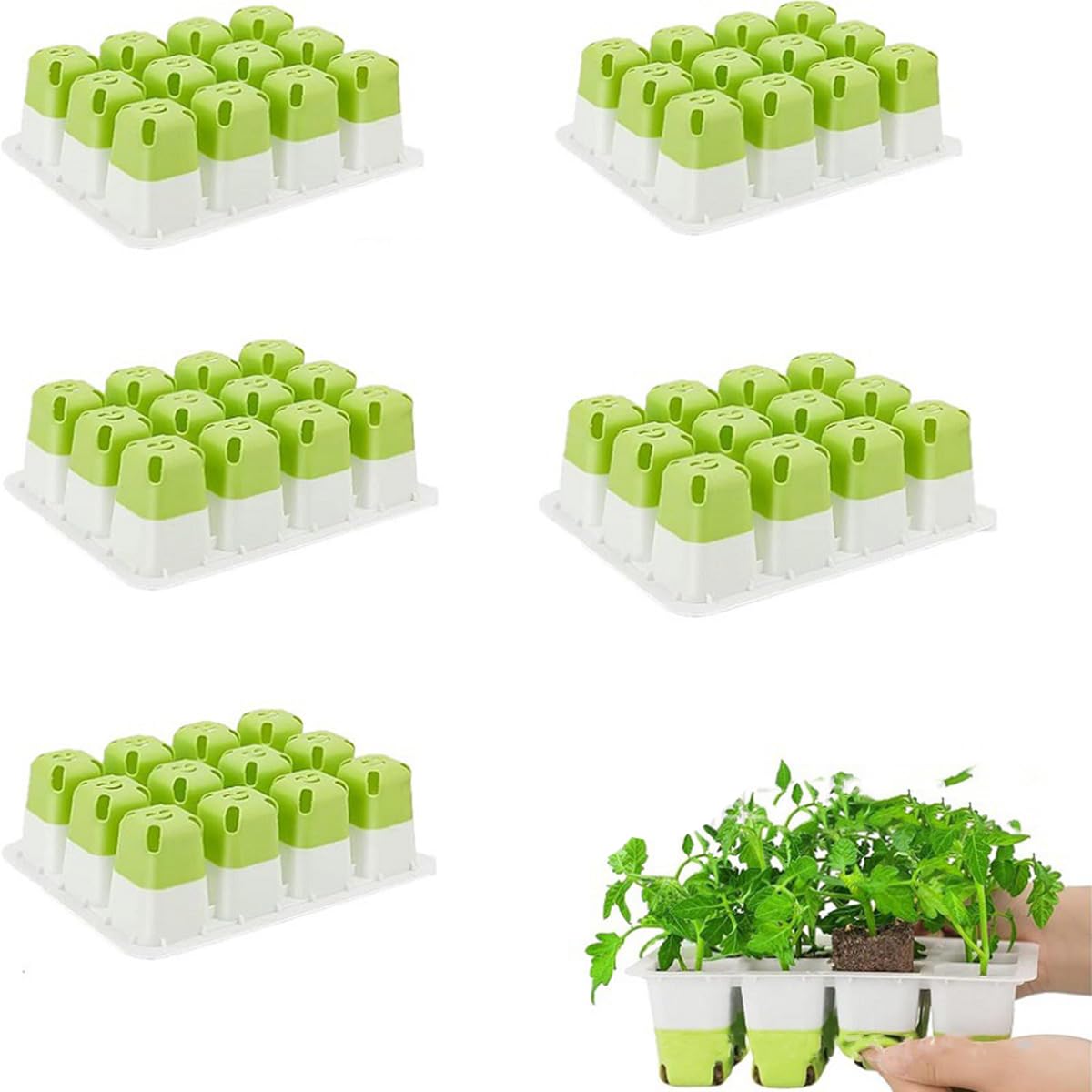 Mnrkaoic As Picture 5Pcs Reusable Seed Starter Tray 60 Cells Seedling Plug Trays Ideal For Houseplant Sprouting, Plant Germination And Seedling Growing In Garden