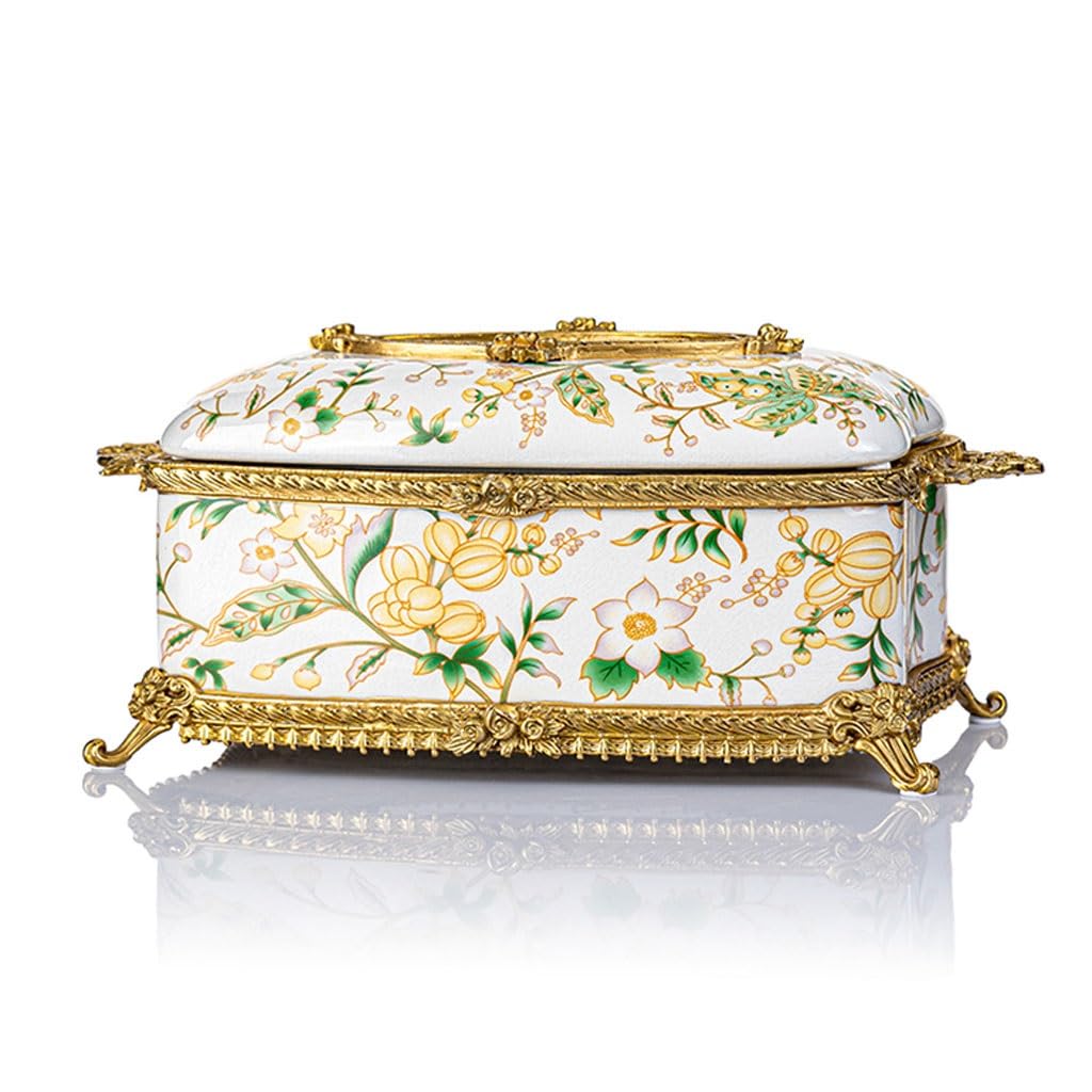 GTHTUHFD Tissue Box Cover Indoor Living Room Decoration Copper With Porcelain Tissue Box Desktop Light Luxury Ceramic Paper