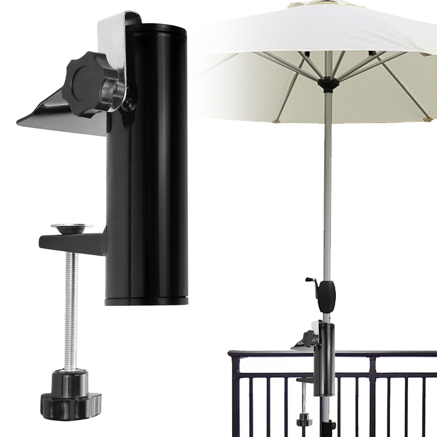 Abnaok Parasol przeciwsłoneczny, balkonowy, na poręcz balkonową, uchwyt, stojak na parasol przeciwsłoneczny z metalu, wodoszczelny i nierdzewny