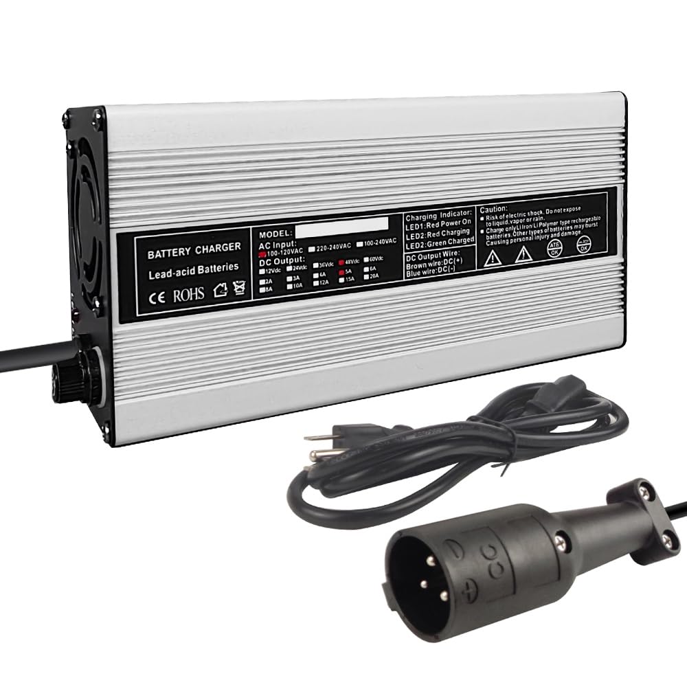 Abakoo New 48 Volt 5 Amp for Club Car Golf Cart Battery Charger with 3 Pin Round Plug