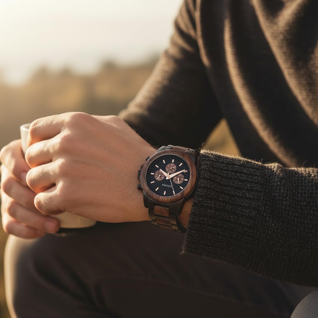 Orologio da polso al quarzo analogico al 100% Sandalwood/Ebony/Zebra Wood/Movimento al quarzo giapponese Orologi da polso regolabile in legno, con scatola regalo e strumento, retroilluminazione,