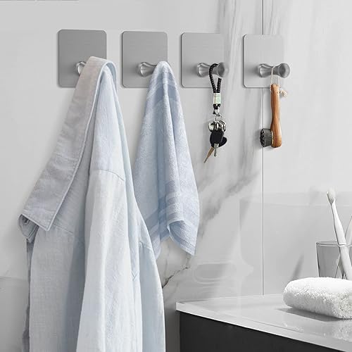 Miniatura 9 de Quavzotu Ganchos adhesivos para colgar toallas, ganchos adhesivos sin taladro, ganchos para toallas para baño, cocina, pared de ducha, ganchos
