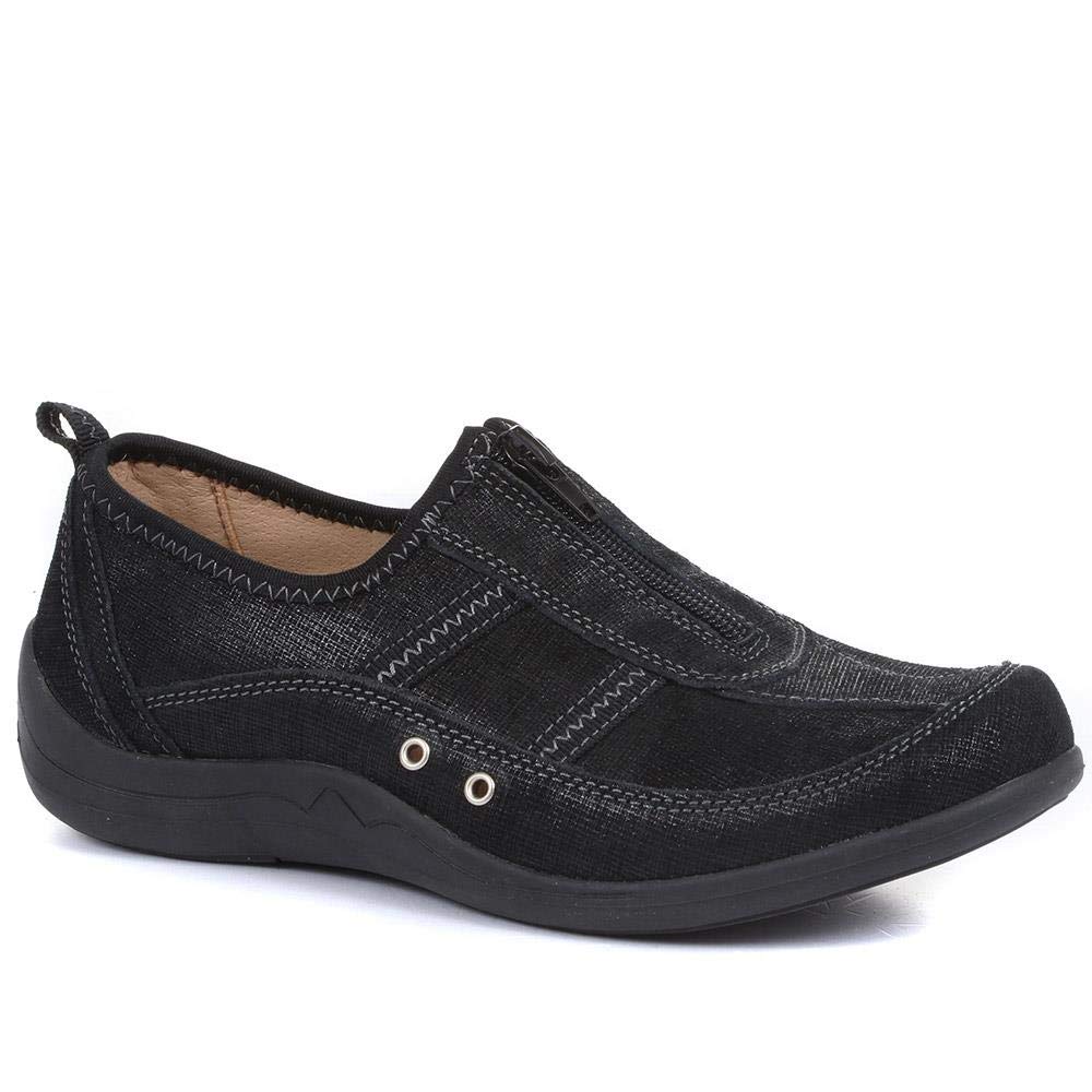 PaversWomen's Casual Leather Shoes - Cushioned Footbed and Arch Support - Comfort Slip On Shoes with Zip Fastening - Ladies Sporty Style Footwear