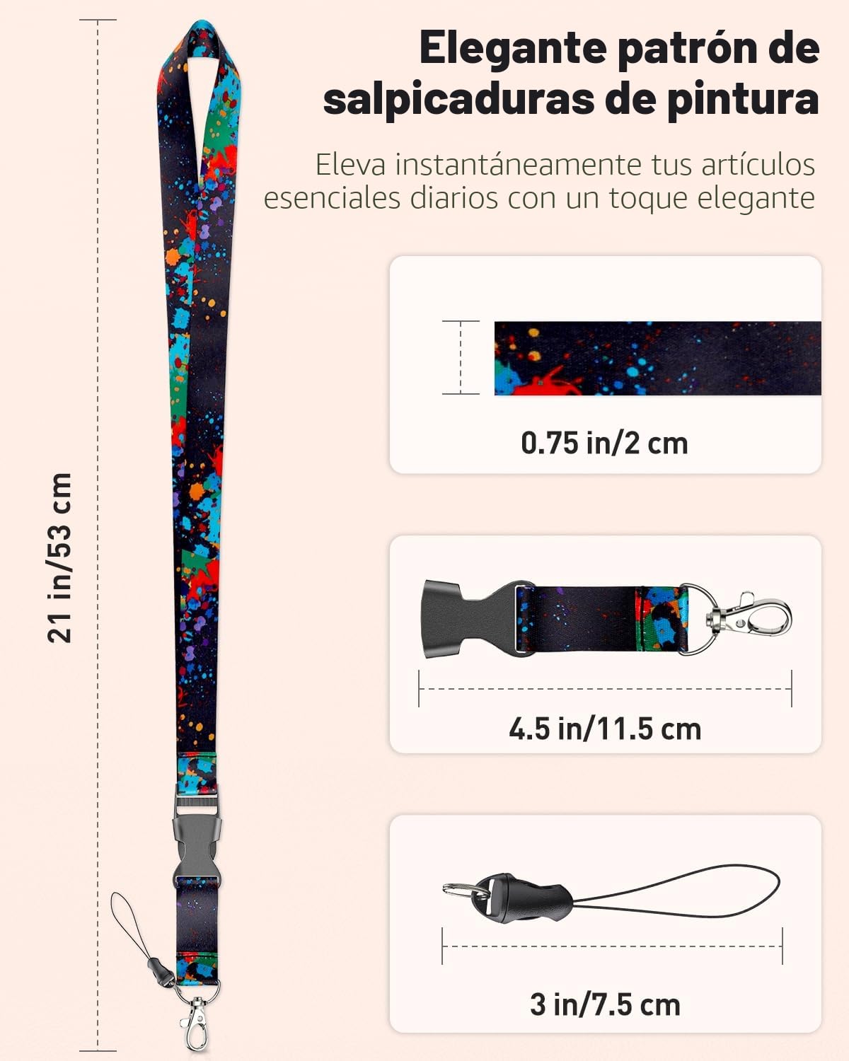 Uniclife Pack de 2 Cordones para Llaves, Cordón Portacredenciales con Portatarjetas, Cordón de Liberación Rápida, Llavero conn para Mujeres y Hombres, Largo con Diseño de Salpicadura de Pintura