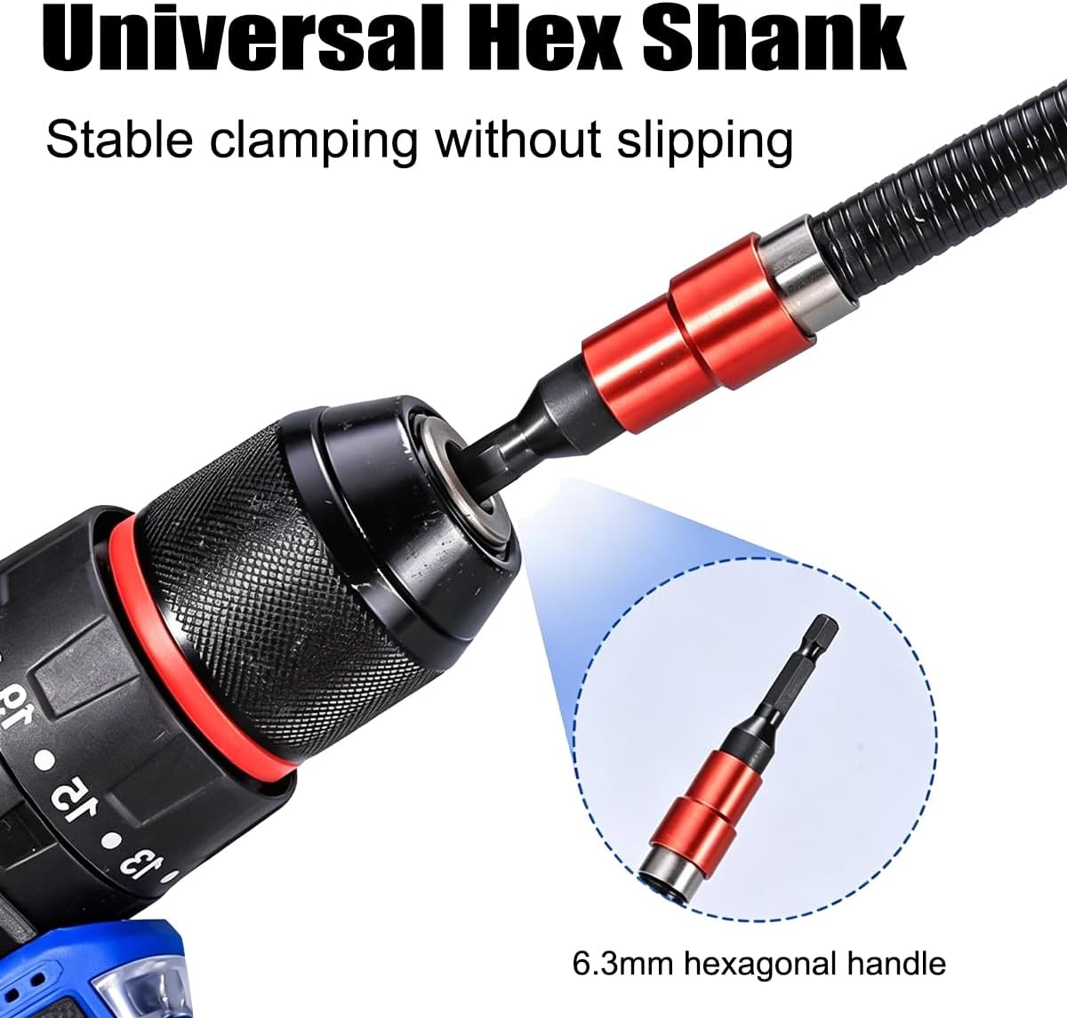 Flexible shaft adapter accessory, 6.3mm/24 "universal flexible drill bit extension cable chuck, high carbon steel material multifunctional metal extension hexagonal socket