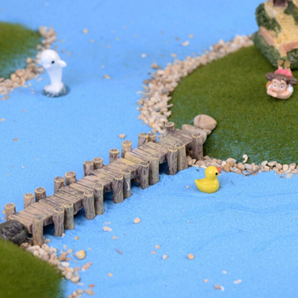 TOMHY 1pcs Wooden Mini Bridge Micro Landscape Resin Bonsai Figurines Fairy Garden Decoration Accessories : Grey