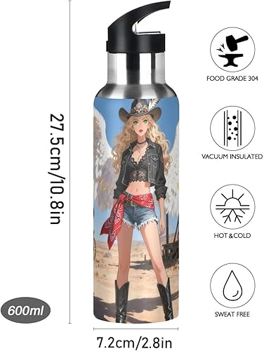 Miniatura 9 de Western Cowgirl Desert Lightweight Metal Water Bottle with Straw Double Wall Vacuum Insulated Bottles for School and Outdoor Sports 32 OZ