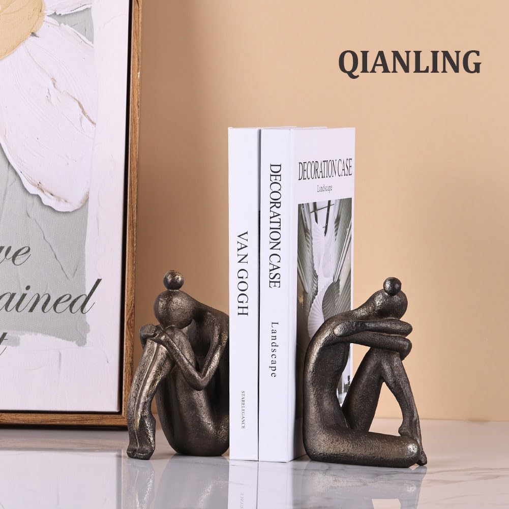 Set di 2 Fermalibri Decorativi Unici con Ragazza Pensante, Fermacarte in Resina Pesante Antiscivolo, Supporti per Libri Moderni per Scrivania da Ufficio, Soggiorno, Studio, Decorazioni per Scrivania