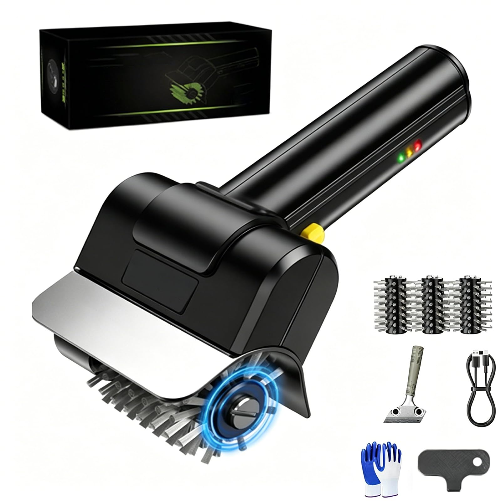 Bolexa One Color Electric Grill Brush For Outdoor Bbq, 800 Rpm High Torque Rechargeable Bbq Cleaner With 304 Stainless Steel Bristles, Cordless Grill Cleaning Tool Kit For Smoker, Griddles & Grates