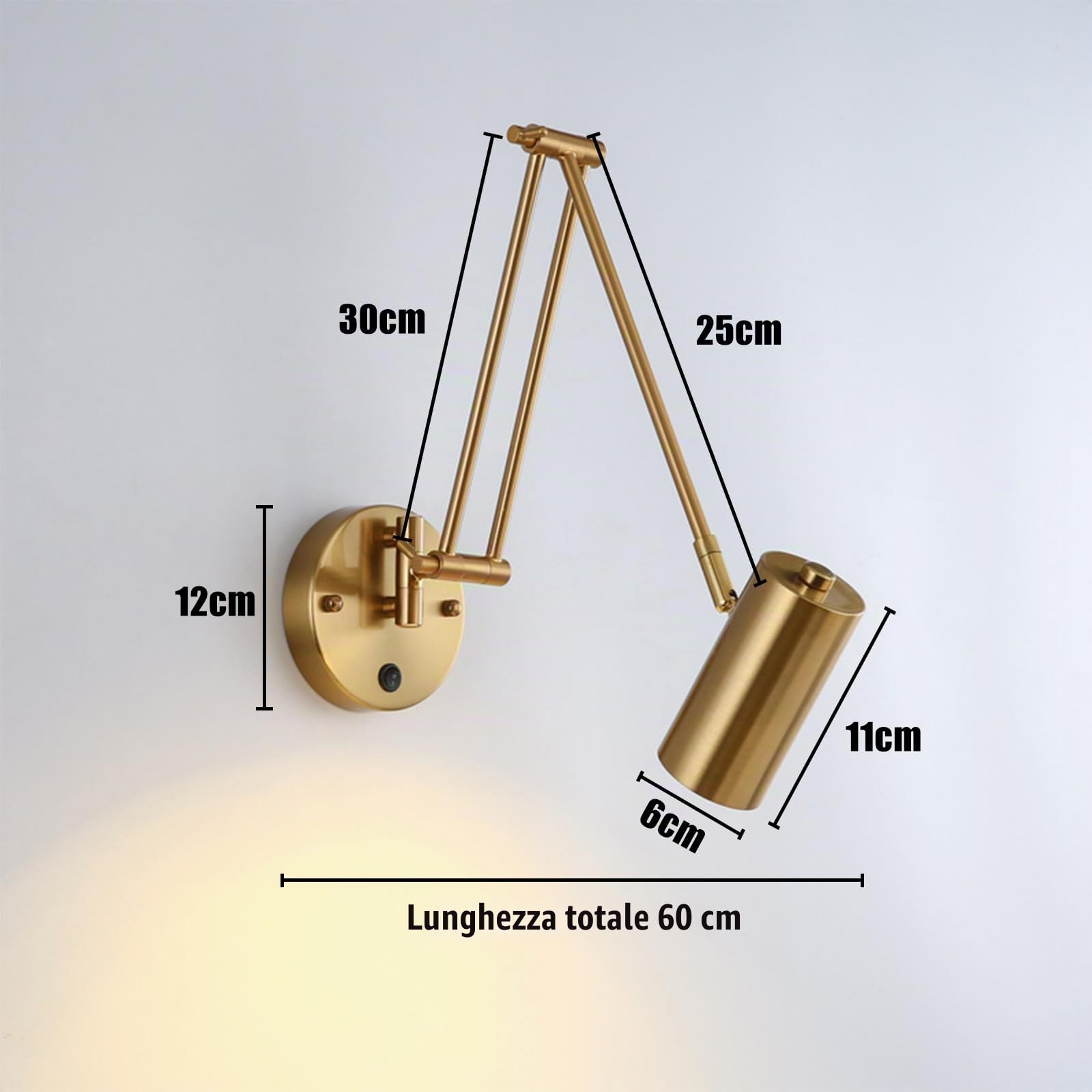 zhxinashu Lampade da Parete per Lettura da Comodino, Lampada da Parete Industriale a Lungo Braccio Oscillante, Applique da Parete Pieghevole Regolabile con Interruttore per Camera da Letto, Soggiorno