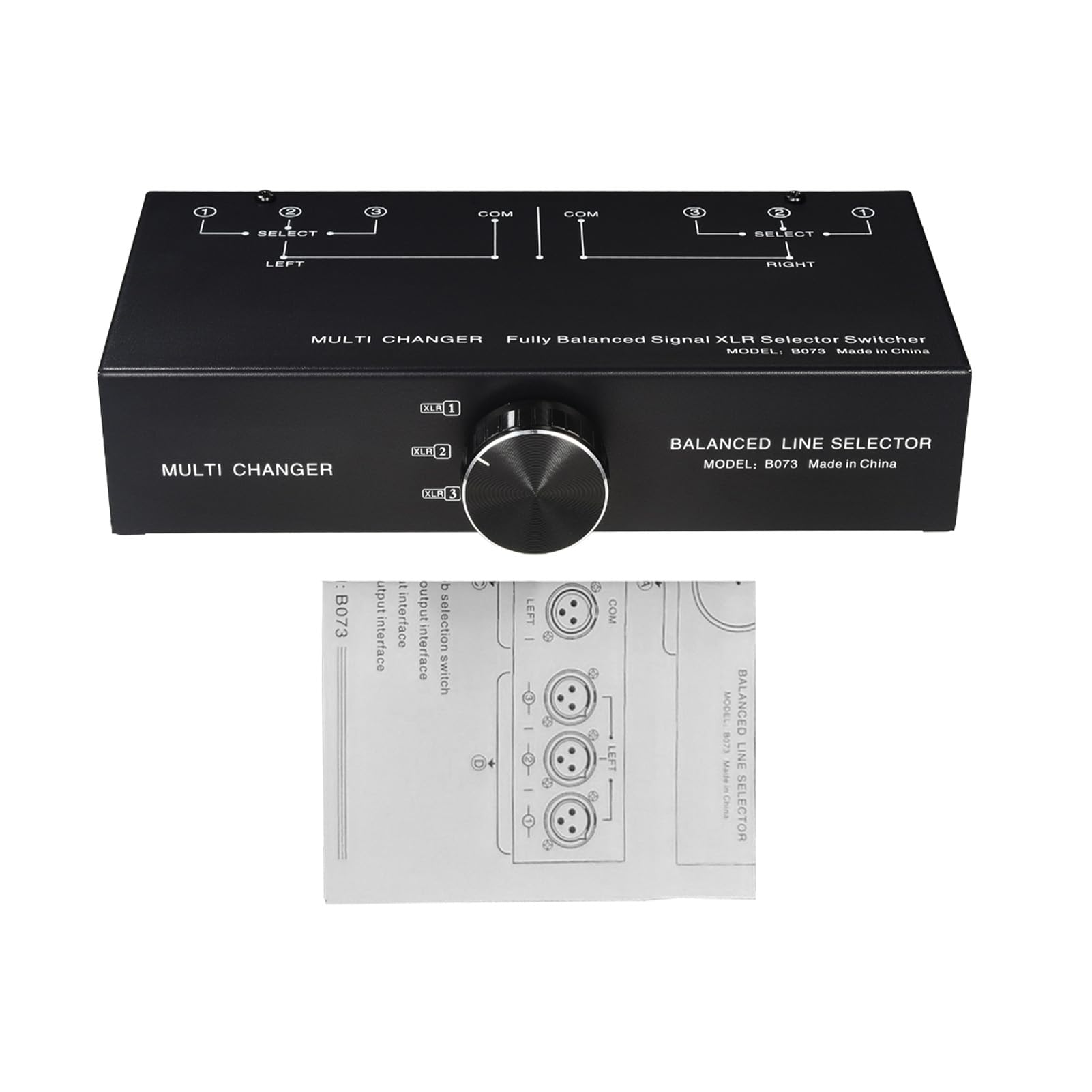 Selettore di Linea XLR Lossless a 3 per Suono Bilanciato, Interruttore di Segnale Passivo in Metallo Nero, per Appassionati di Musica 9,1 X 4,41 X 2,17 Pollici