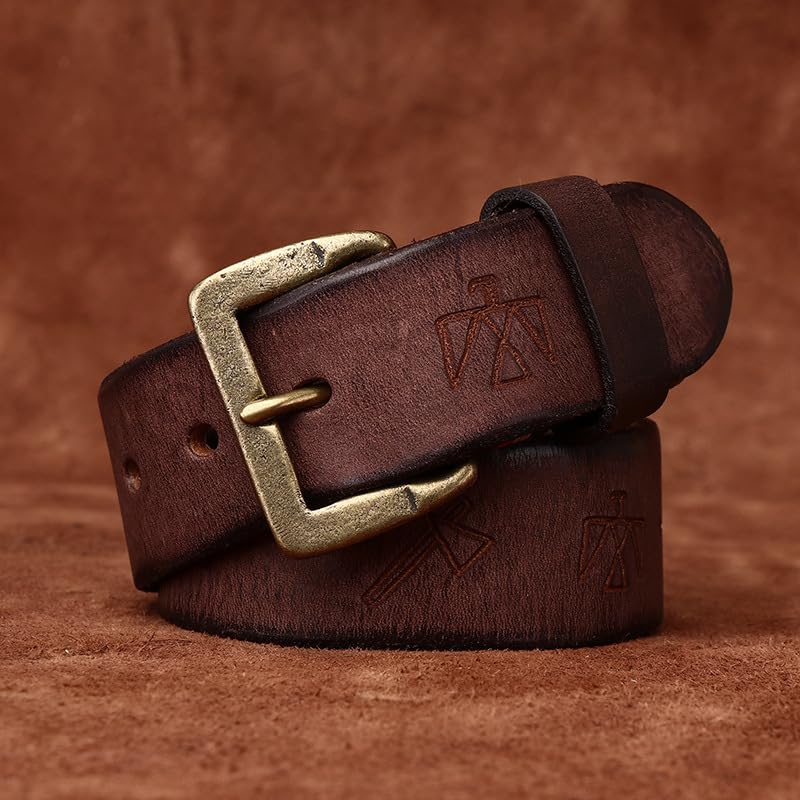 Distressed Cow Full Grain Leather Belt - 1.5" Handmade Strap With Engraved Vintage Brass Buckle4