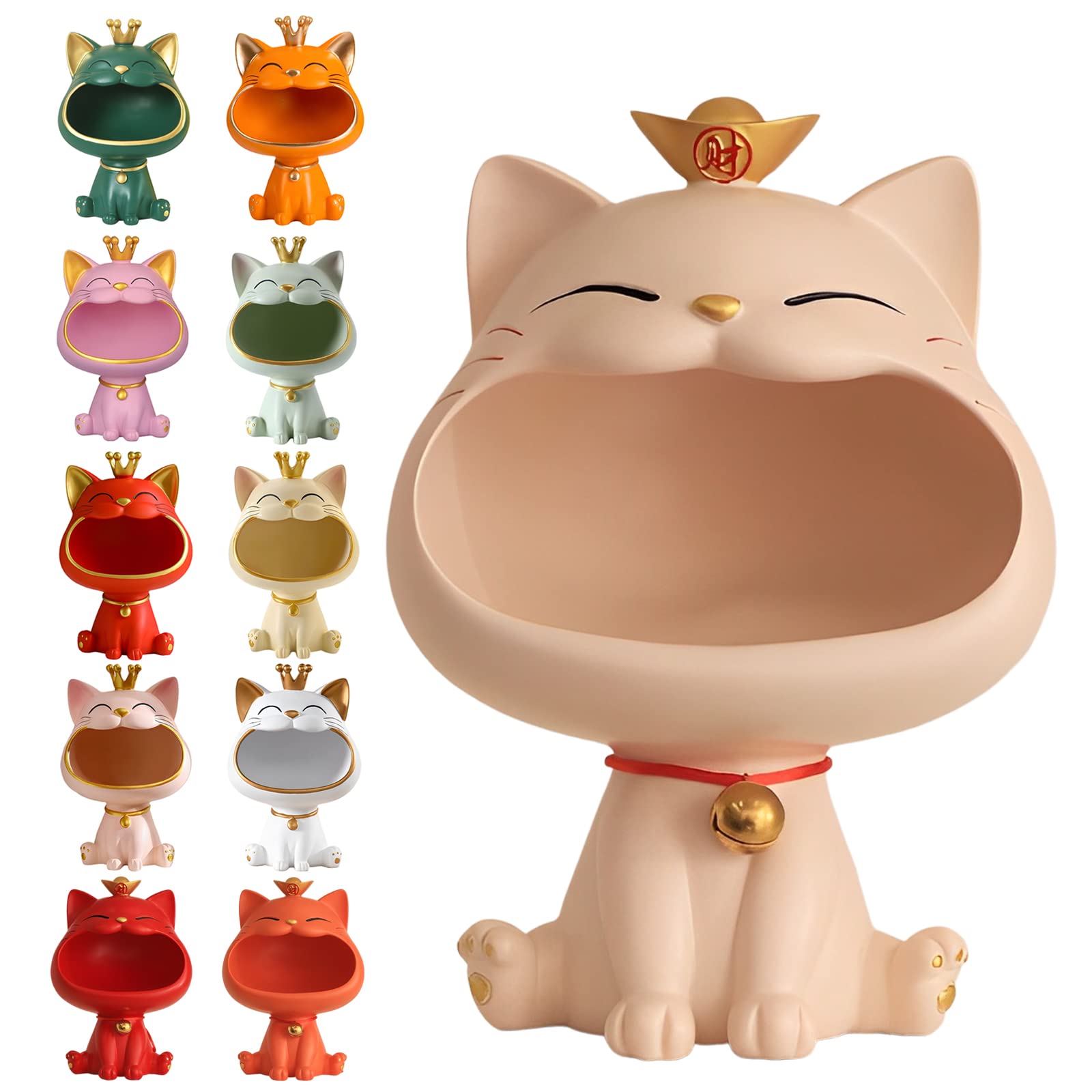 ＨＡＯＡＮＧＺＨＥ Laughing cat key storage box, Big Mouth Statue Desk Sundries Container Organizer Sculpture for Home School Office Ornament, Cat Kitten Key Holder Bowl, Coin Jewellery Tray, Candy Dish