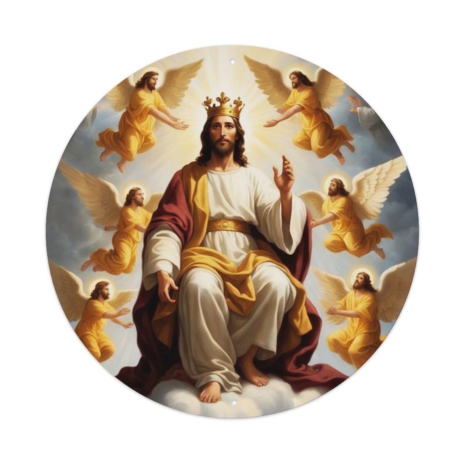 Jesus And The Believers Religious Poster 6 Vintage Metal Tin Sign Plaque Wall Decor for Cafe, Club, Garden Round Metal Poster 8x8Inch