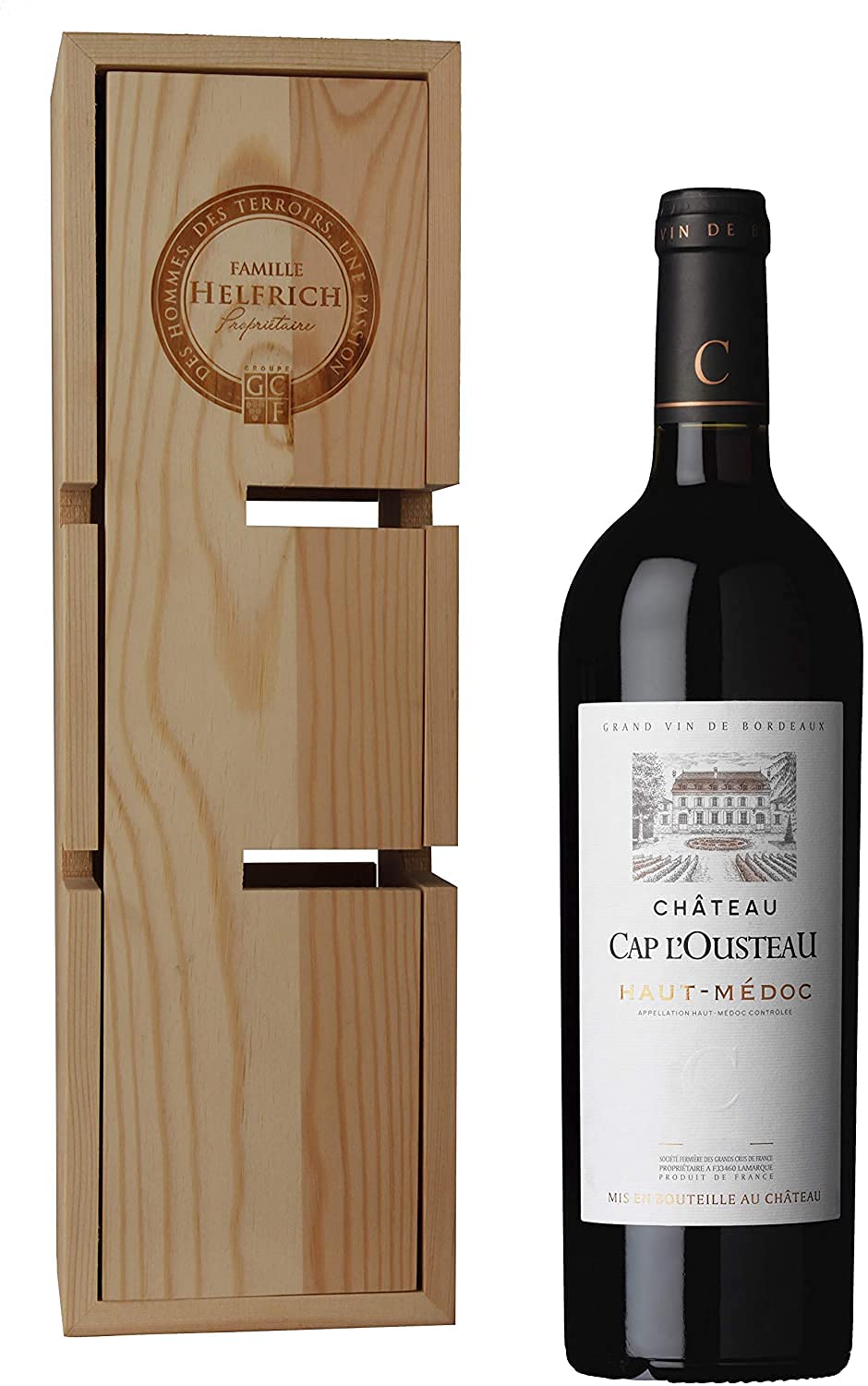 Château Cap l'Ousteau - Coffret Vin Rouge Grand Vin Médoc - Mini Cave à vin caisse bois (1 x 0.75l) & Vieux Château des Combes - Coffret Vin Rouge Saint Emilion Grand Cru - Mini Cave à vin caisse bois