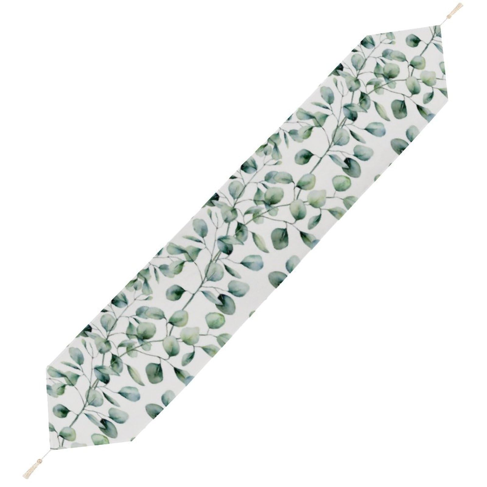 JZemdybill 229*33cm Table Runner with Tassel, Eucalyptus Leaves Table Runner, Table Decoration for Kitchen, Party, Restaurant