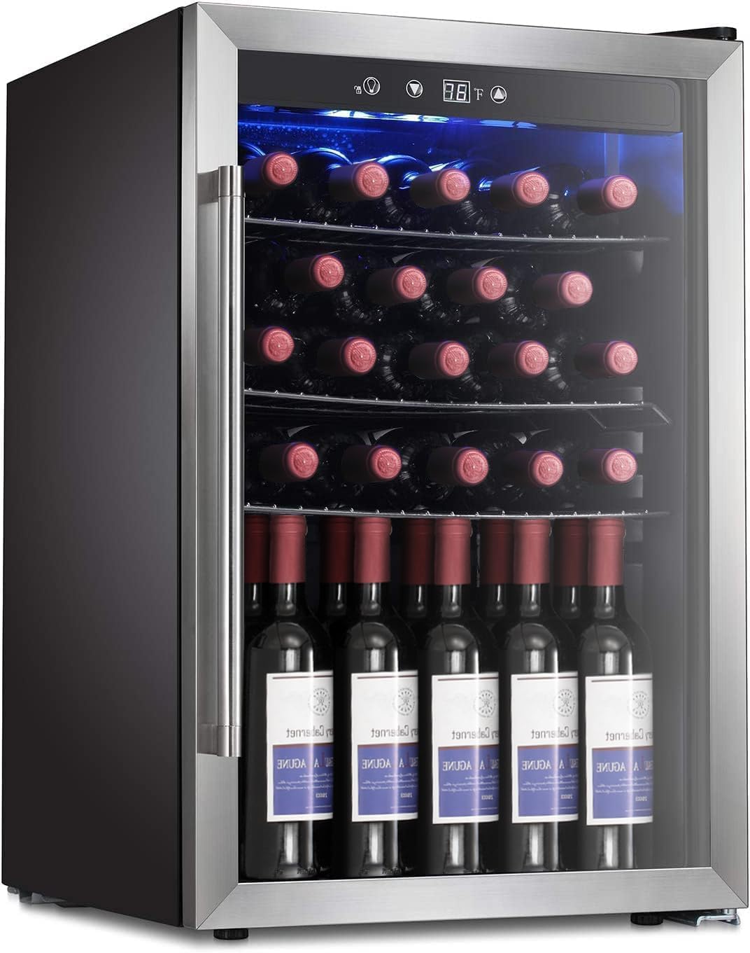Condition photo showing New/Like New for antarctic star wine cooler/cabinet drink refrigerator fridge, 36 bottle freestanding wine chiller with stainless steel, double-layer glass door touch screen for home office/bar, 4.4cu.ft., silver