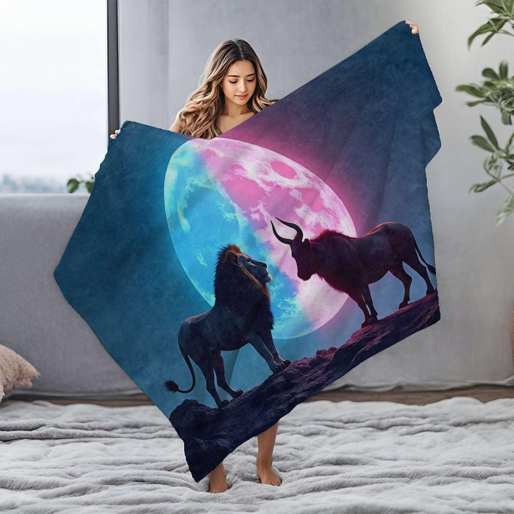 Couverture imperméable lion en flanelle chaude 125x150 cm pour lit