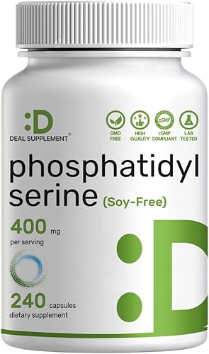 Suplemento de fosfatidilserina, dosis de 400 mg, 240 cápsulas – Fuente de lecitina de girasol sin soja