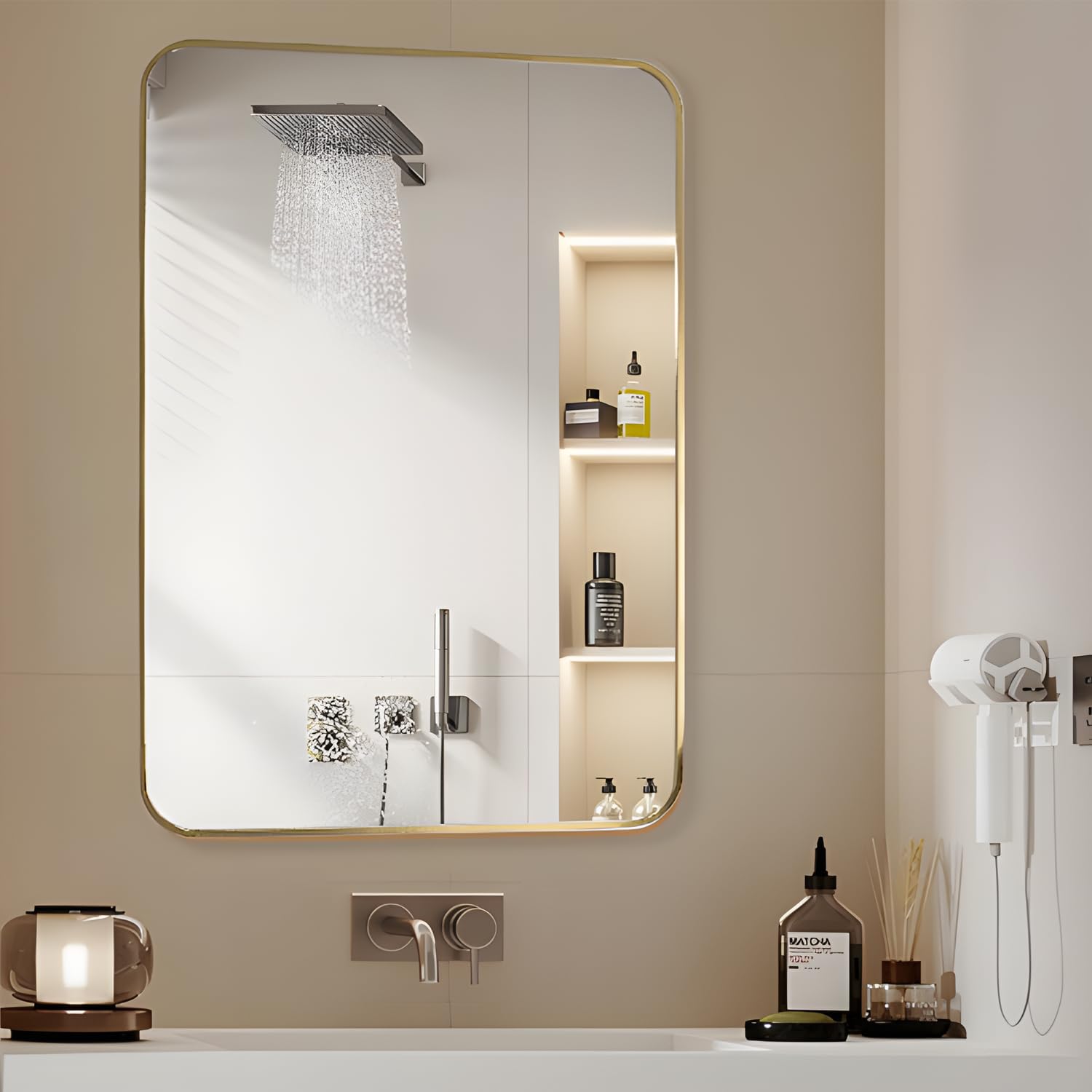 Specchio da parete per bagno rettangolare semplice ed elegante - Montaggio a parete (60 cm x 50 cm