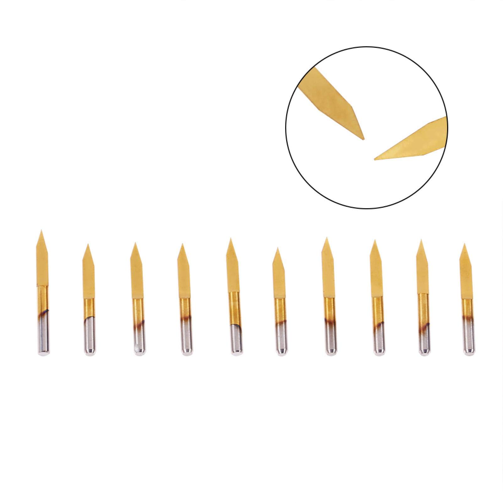 Brocas de grabado, 10 piezas de herramienta de Grabado Bit recubierta de titanio, enrutador CNC, cortador de raíz, accesorios para bricolaje, tallado, grabado y taladro (30 ° * 0,1 mm)