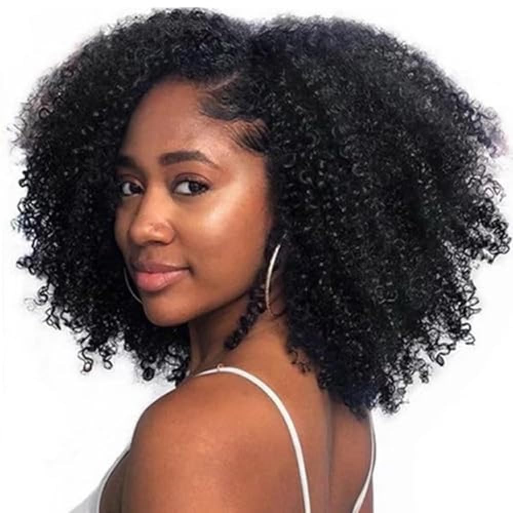 Mongolian Afro Kinky Curly Bundles Human Hair 10 12 14 Inch 4B 4C Afro Kinky Curly Human Hair Bundles Unprocessed Virgin Hair Weave Weft Hair Extensions for Black Women Natural Color