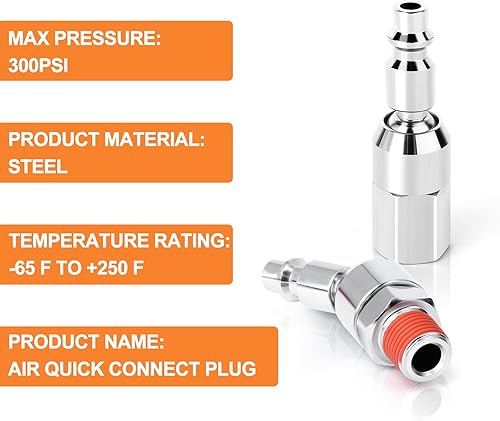 Miniatura 6 de GASHER Conexiones de manguera de aire industriales giratorios de 14 "de conexión rápida de aire macho y hembra con rosca NPT de 14". Paquete de 6