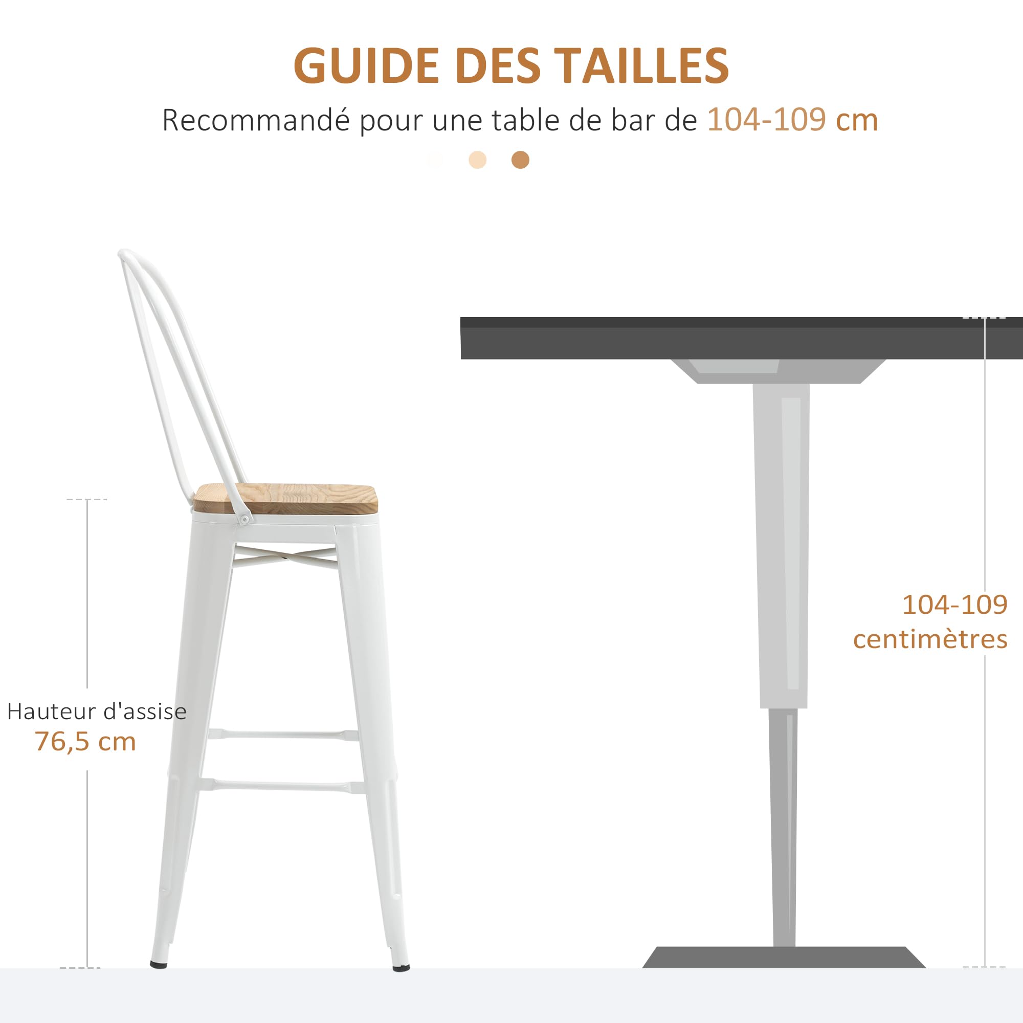 HOMCOM Tabourets de Bar Empilables avec Dossier Lot de 4 76 cm Blanc