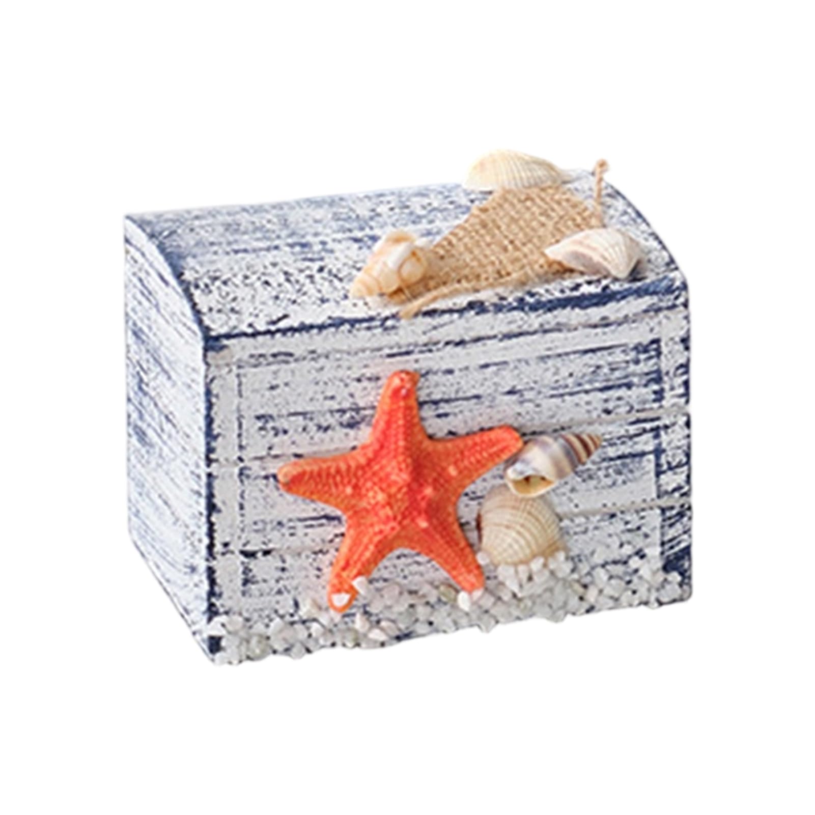 Glifora Coastal Wooden Trinket Box - Handcrafted Nautical Jewelry Box with Starfish and Shells, Rustic Decorative Storage Box for Beach Home Decor