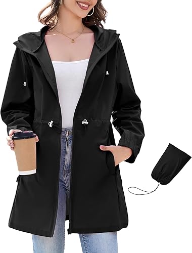 Century Star Chubasqueros ligeros para mujer, chaqueta rompevientos impermeable para mujer, abrigo impermeable plegable con capucha