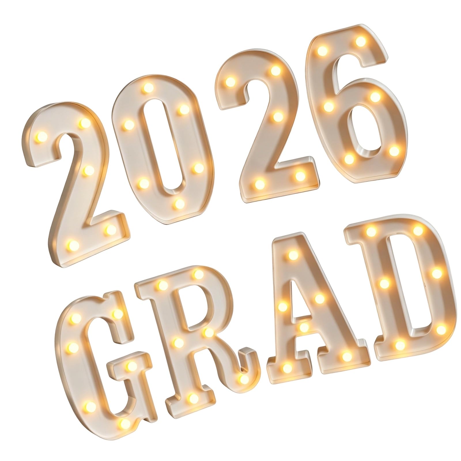 PANGBOER 8PCS Graduation 2026 Theme LED Glowing Letter Number for Commencement Ceremony Decorations with Flat Base and Hanging Option Graduation Photo Background Decors