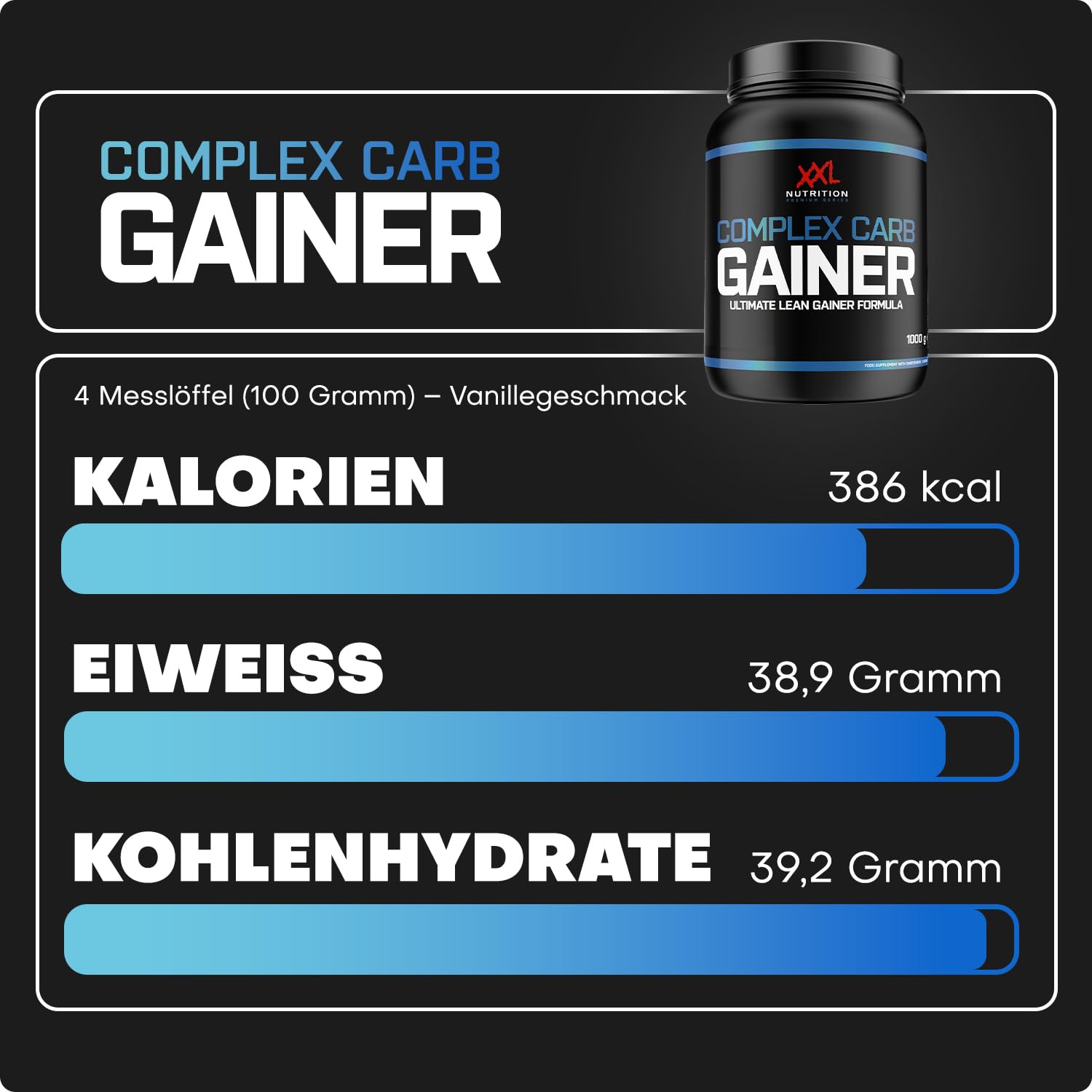 XXL Nutrition - Complex Carb Gainer - Mass Gainer - Weight Gainer - Komplexe Kohlenhydrate - Eiweiß - 2500 Gramm - Banane