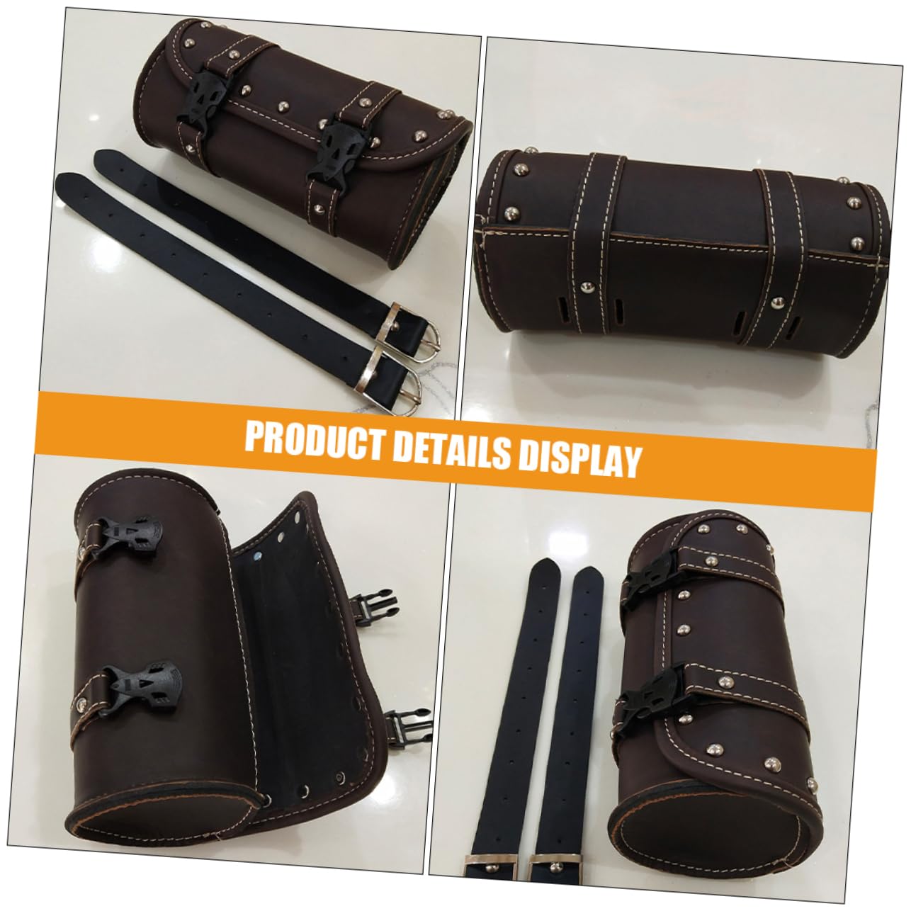 Borsa Porta Attrezzi per Moto in Pelle Pu Color Caffè, 2 Pezzi Scomparti Pratici e Design Ergonomico, Accessori per Moto per Viaggi e Manutenzione
