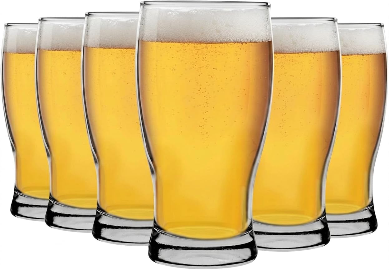 Acense Clear Classic Beer Glasses, 580ml, Set of 6, Pint Glass for Lager, Ale, Cider, Pilsner