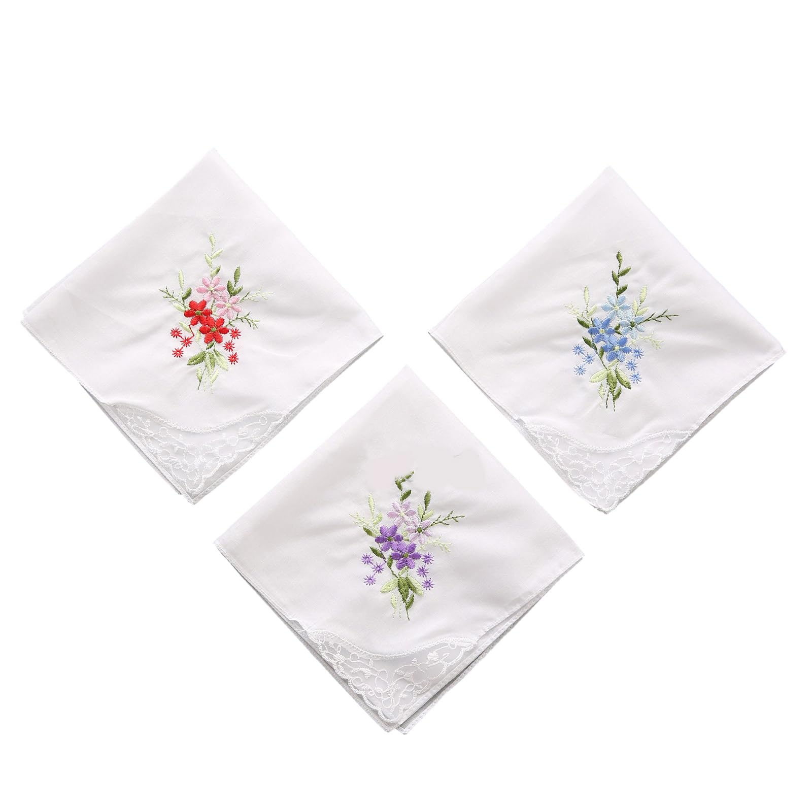Zepfjhe Unisex B Cotton Embroidery Handkerchiefs Womens Soft Candy Color Flowers Lace Edging Hankies For Wedding Party Flower Hanky