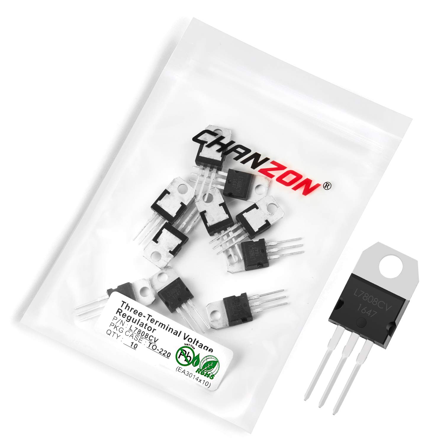 Chanzon L7808CV TO-220 Positive 8V Fixed Voltage Regulator IC, Three Terminal Positive Regulator for Power Management (Pack of 10pcs)