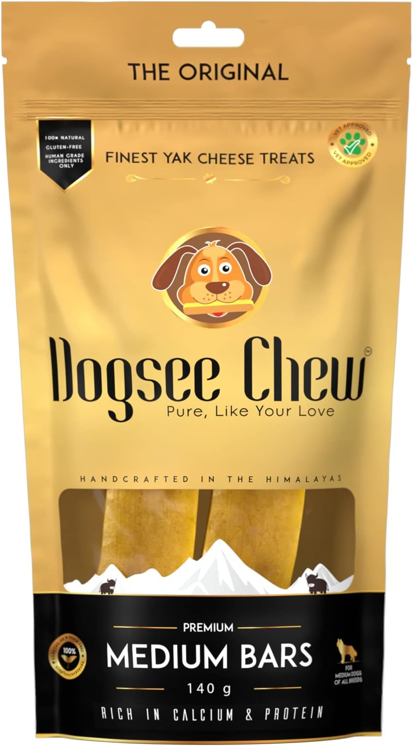 Chew Bars for Dogs - Medium - 140g | 100% Natural Himalayan Yak Chews | Smoke Dried | Long Lasting | Helps Fight Plaque & Tartar | Promotes Healthy Immune System