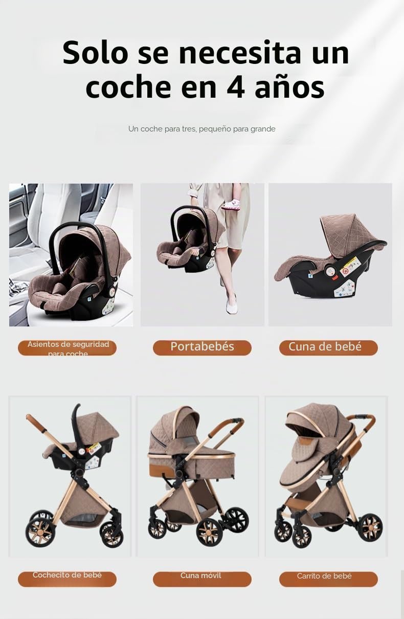 YAZOCO Cochecito De Bebé 3 En 1 Cochecito De Bebé Combinado Compacto Todoterreno Lujoso Paisaje Alto Cuatro Veces 0-36 Kg (Crema)