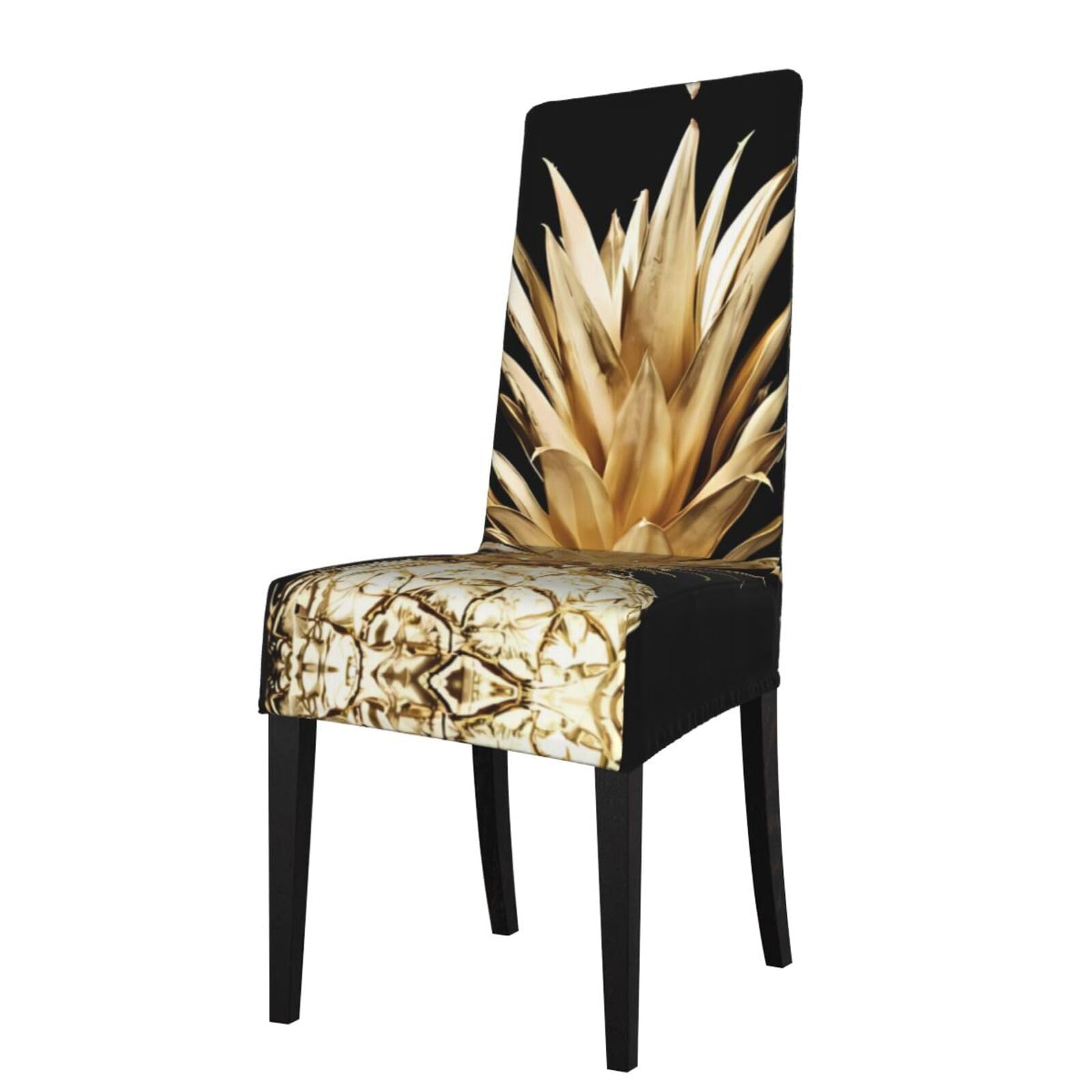 Yyhwhjde Black Gold Pineapple Prints Protection Cover For Dining Chair – Stretch Slipcovers For A Fresh, Refreshed Dining Room Look!