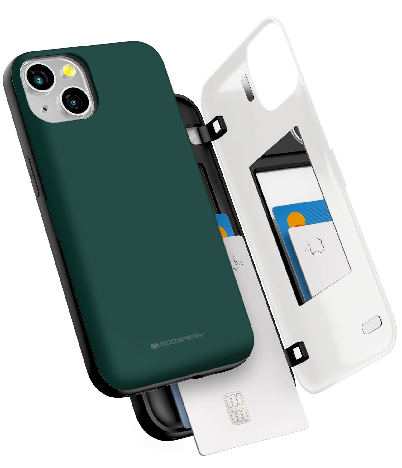 GOOSPERY Magnetic Door Bumper Compatible with iPhone 13 Case, Card Holder Wallet Easy Magnet Auto Closing Protective Dual Layer Sturdy Phone Back