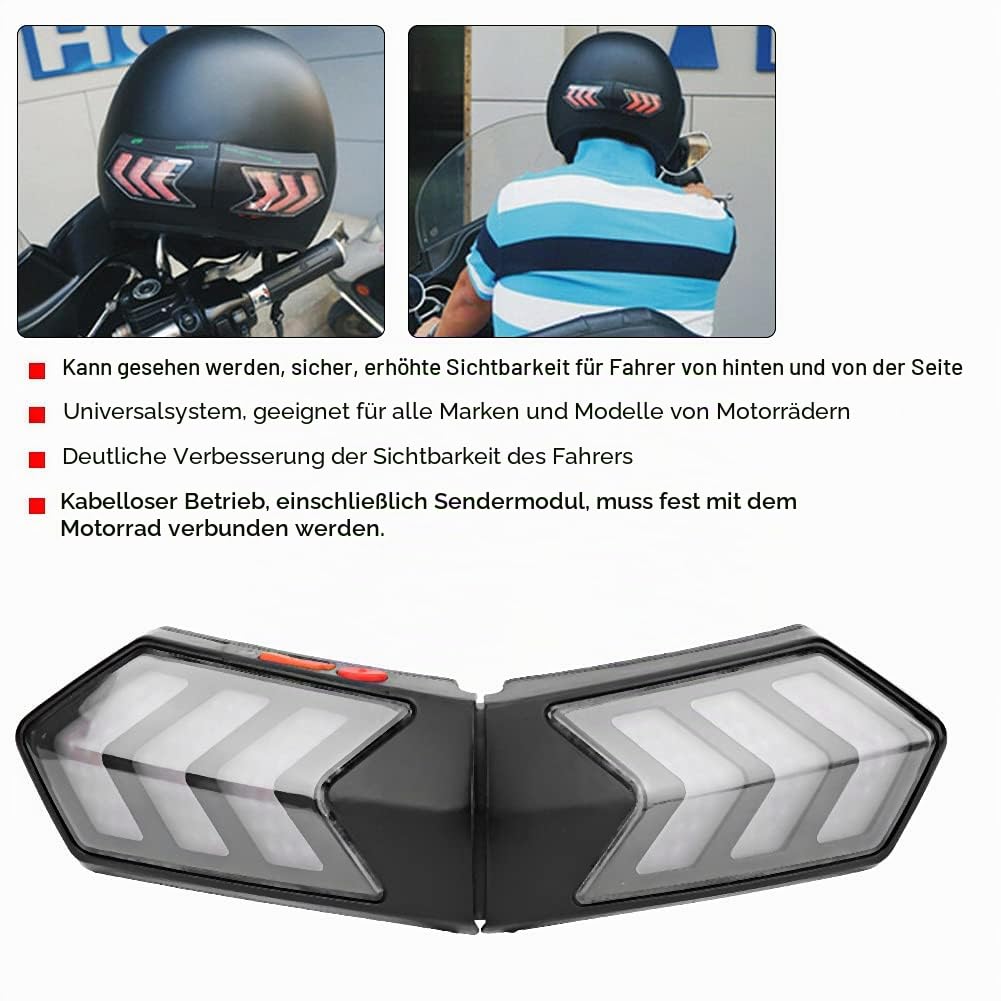 SIXRUN Kabelloses LED-Sicherheitslicht für Motorradhelme, Schwarz, Blinker mit Verbesserter Sichtbarkeit für Alle Motorradmodelle