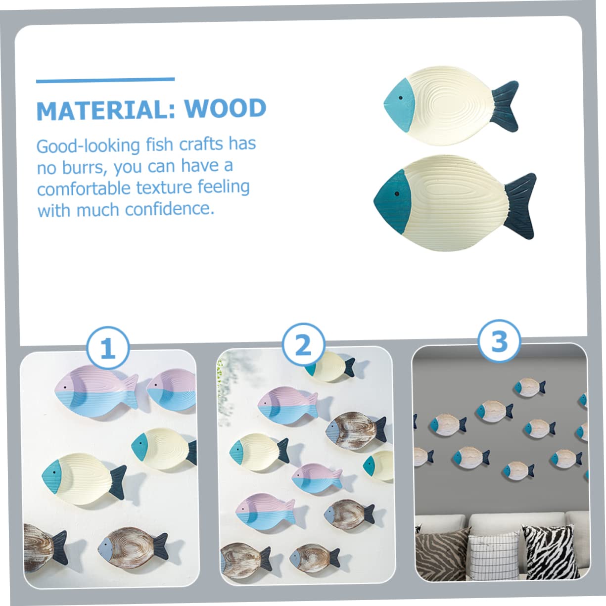 Cabilock Elegant Wooden Fish Decor Mediterranean Style Wall Art Fish Ornaments for Bedroom